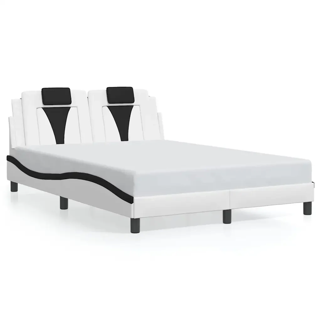 Letto matrimoniale | Letto per adulti | Giroletto Viana senza Materasso Nero e Bianco 120x200 cm in Similpelle