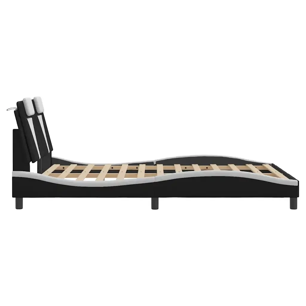 Letto matrimoniale | Letto per adulti | Giroletto Viana senza Materasso Nero e Bianco 140x190 cm in Similpelle - Image 7