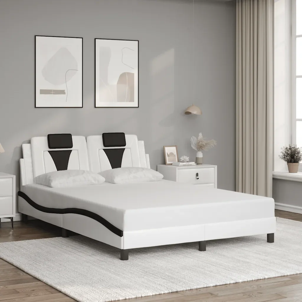 Letto matrimoniale | Letto per adulti | Giroletto Viana senza Materasso Nero e Bianco 140x200 cm in Similpelle - Image 2