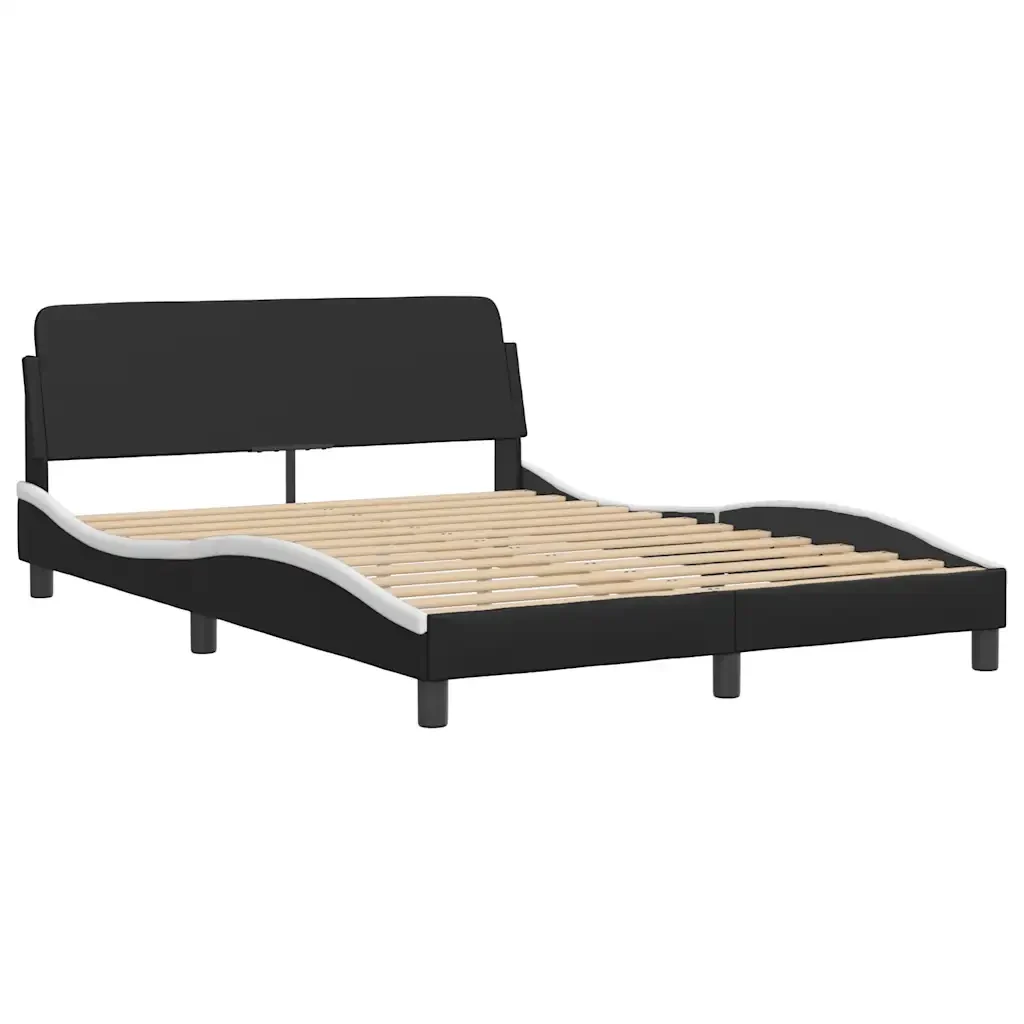 Letto matrimoniale | Letto per adulti | Giroletto Viana senza Materasso Nero e Bianco 140x200 cm in Similpelle - Image 5