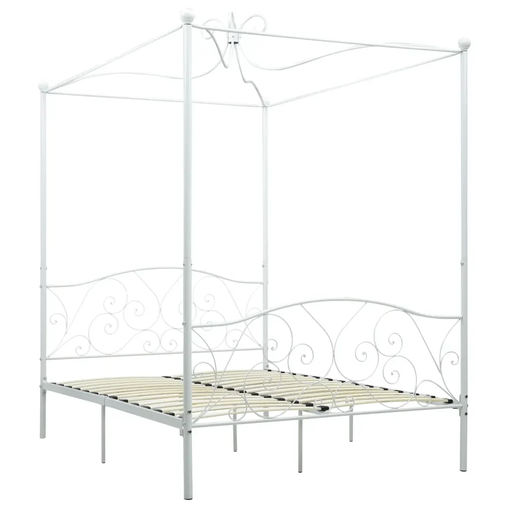 Letto matrimoniale | Letto per adulti | Letto a Baldacchino Bianco in Metallo 120x200 cm - Image 2