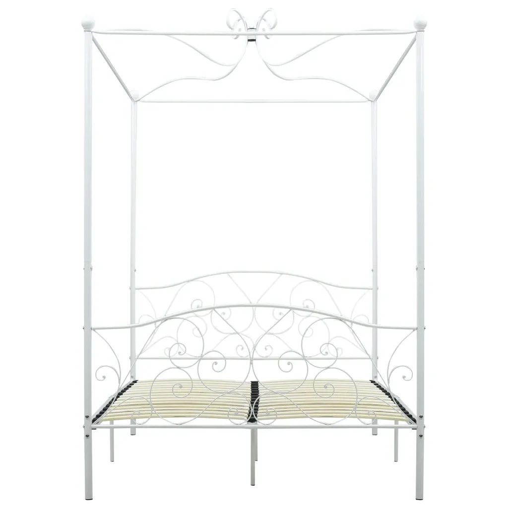 Letto matrimoniale | Letto per adulti | Letto a Baldacchino Bianco in Metallo 120x200 cm - Image 3