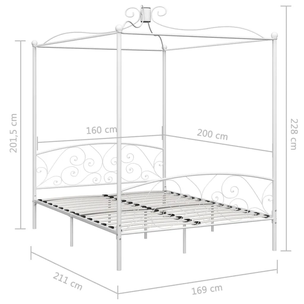Letto matrimoniale | Letto per adulti | Letto a Baldacchino Bianco in Metallo 160x200 cm - Image 5