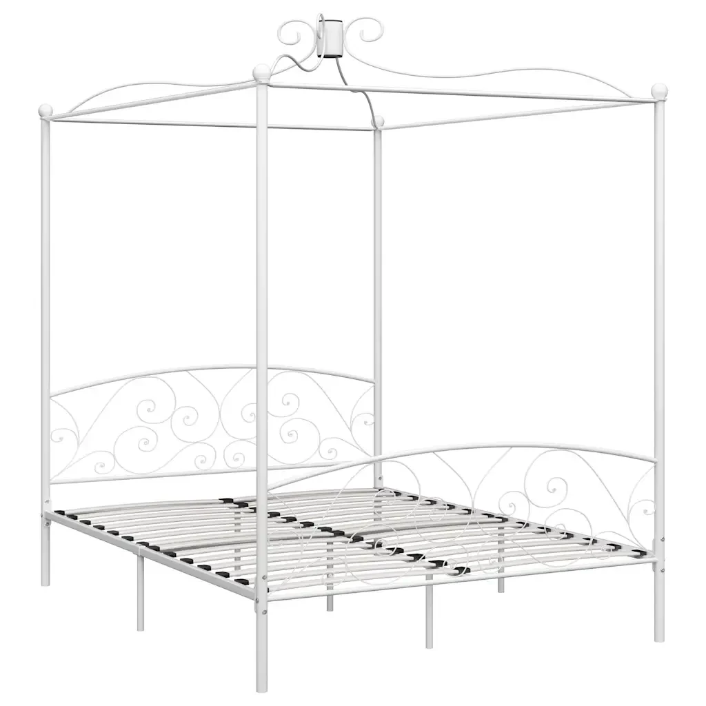 Letto matrimoniale | Letto per adulti | Letto a Baldacchino Bianco in Metallo 180x200 cm
