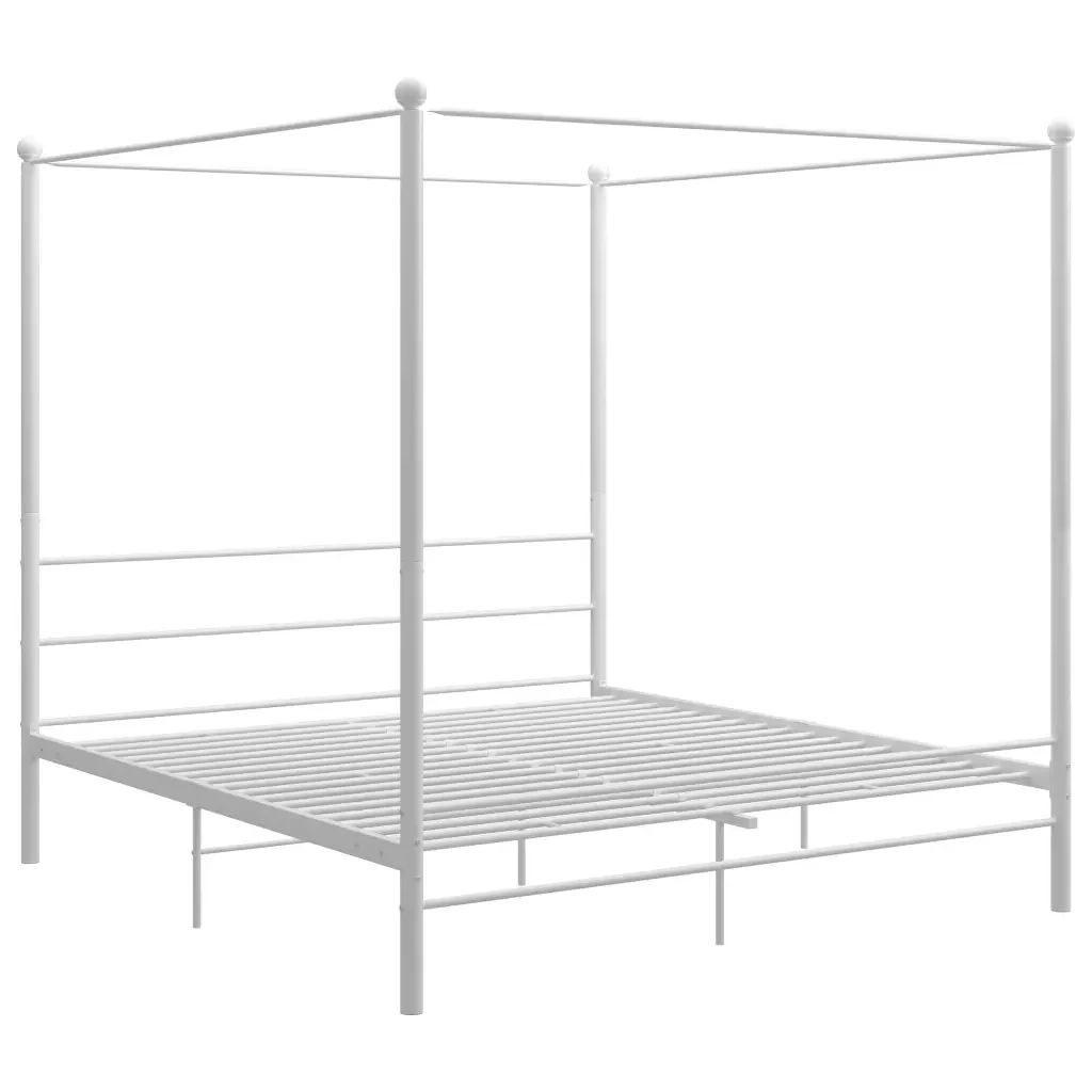 Letto matrimoniale | Letto per adulti | Letto a Baldacchino Bianco in Metallo 200x200 cm - Image 2