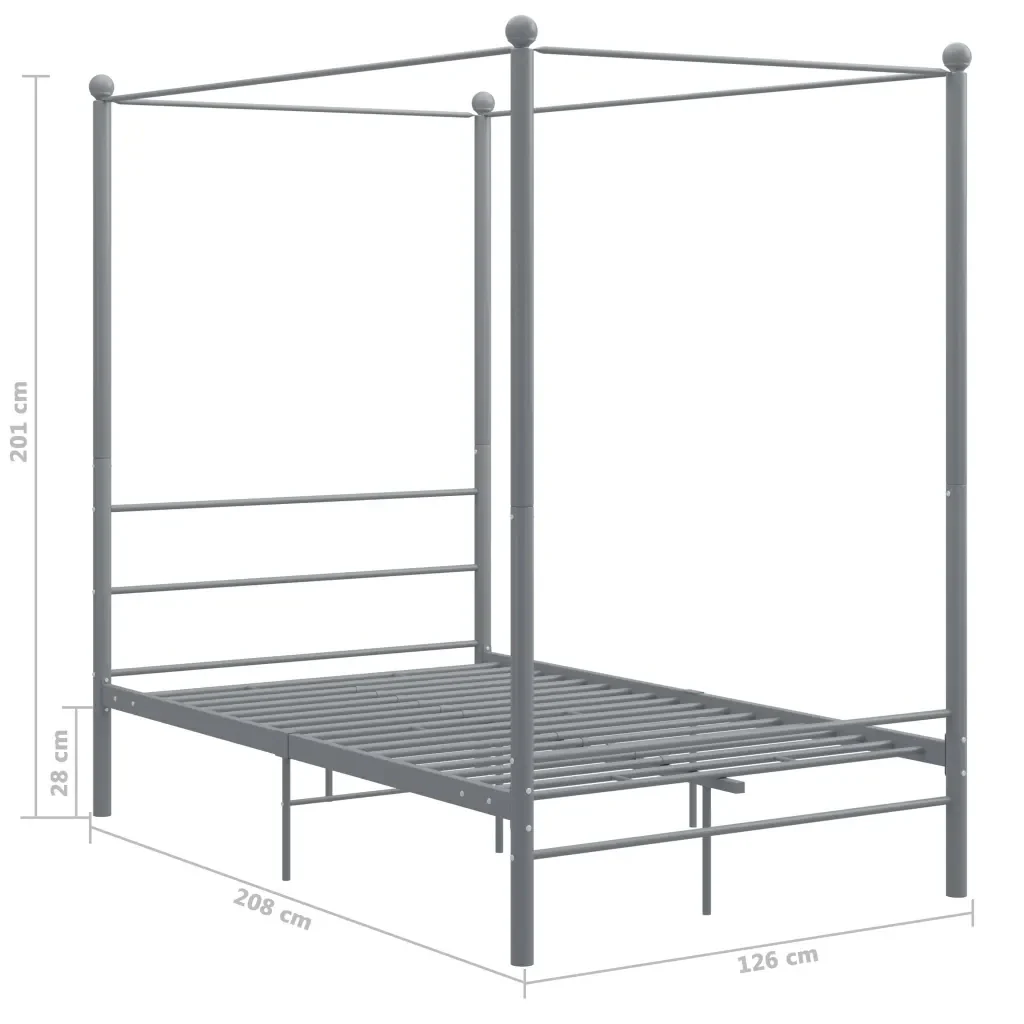 Letto matrimoniale | Letto per adulti | Letto a Baldacchino Grigio in Metallo 120x200 cm - Image 6