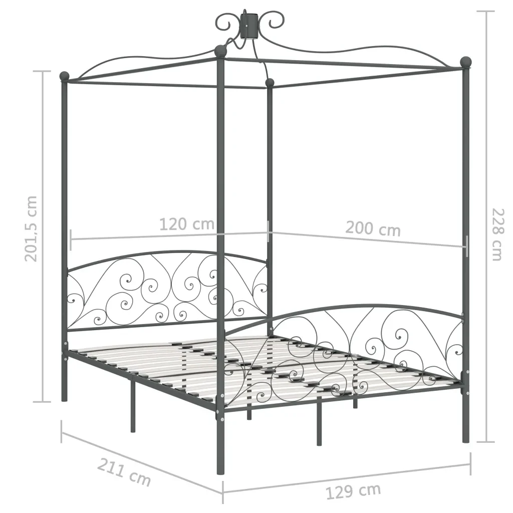 Letto matrimoniale | Letto per adulti | Letto a Baldacchino Grigio in Metallo 120x200 cm - Image 6