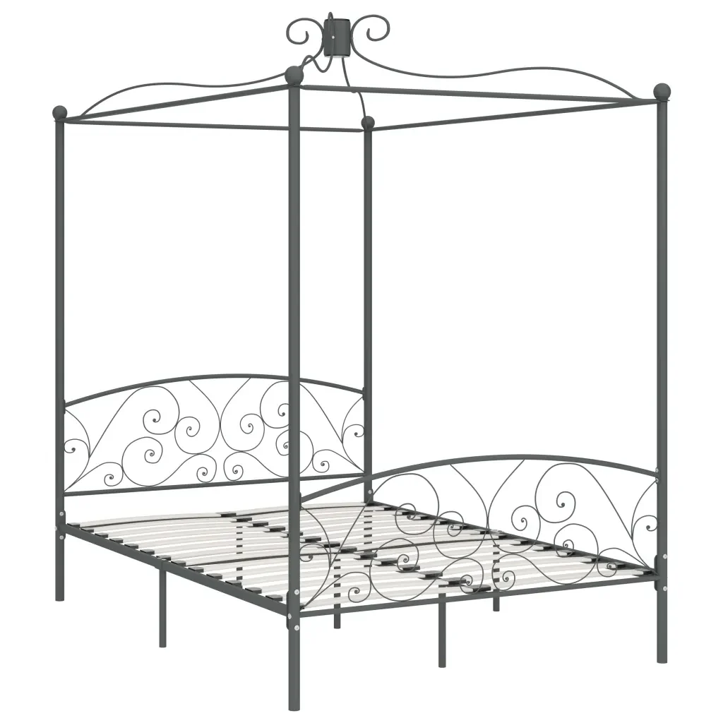Letto matrimoniale | Letto per adulti | Letto a Baldacchino Grigio in Metallo 140x200 cm
