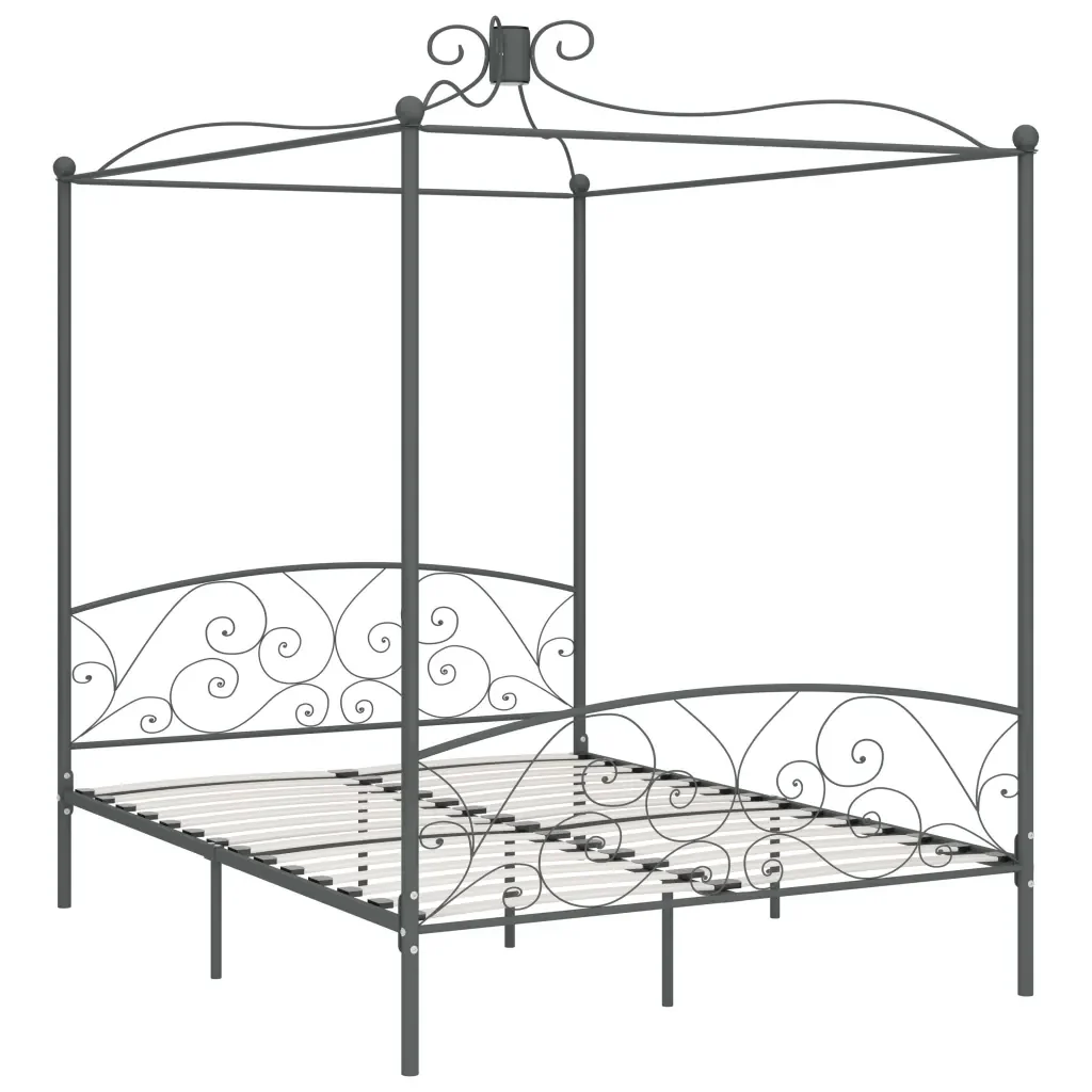 Letto matrimoniale | Letto per adulti | Letto a Baldacchino Grigio in Metallo 160x200 cm - Image 2