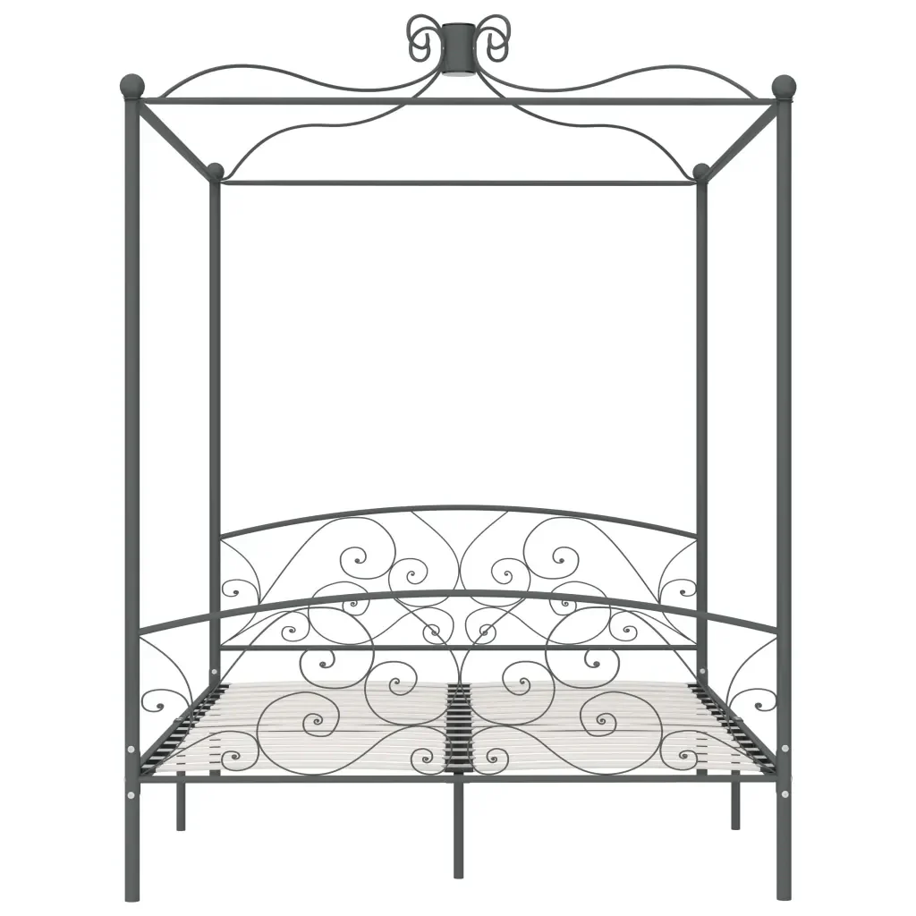 Letto matrimoniale | Letto per adulti | Letto a Baldacchino Grigio in Metallo 160x200 cm - Image 3