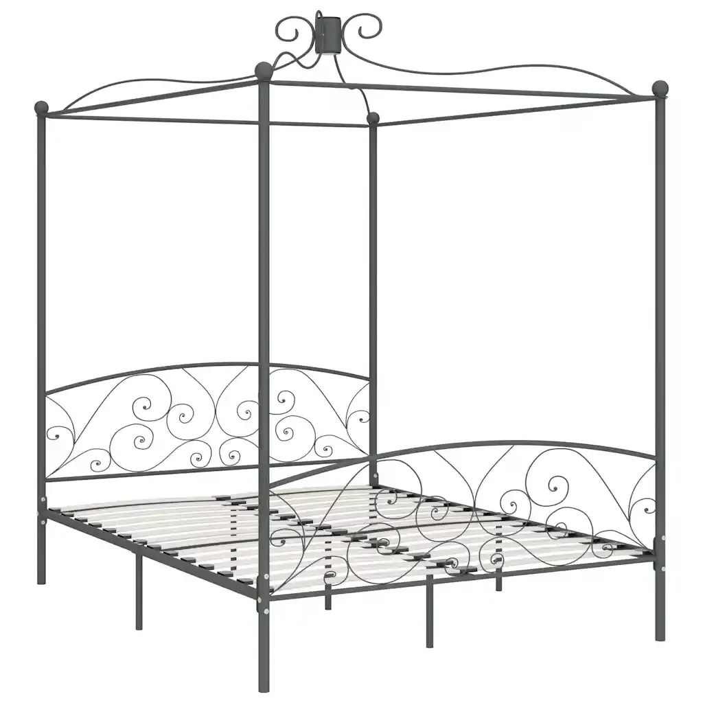 Letto matrimoniale | Letto per adulti | Letto a Baldacchino Grigio in Metallo 180x200 cm - Image 2