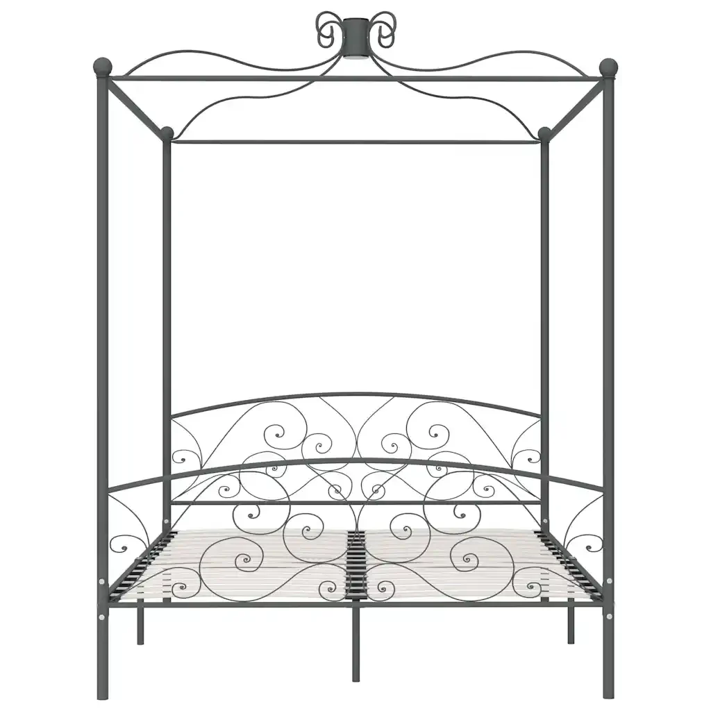 Letto matrimoniale | Letto per adulti | Letto a Baldacchino Grigio in Metallo 180x200 cm - Image 3
