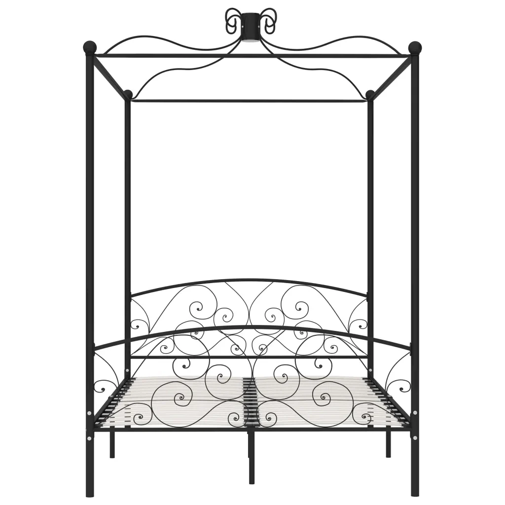 Letto matrimoniale | Letto per adulti | Letto a Baldacchino Nero in Metallo 120x200 cm - Image 4