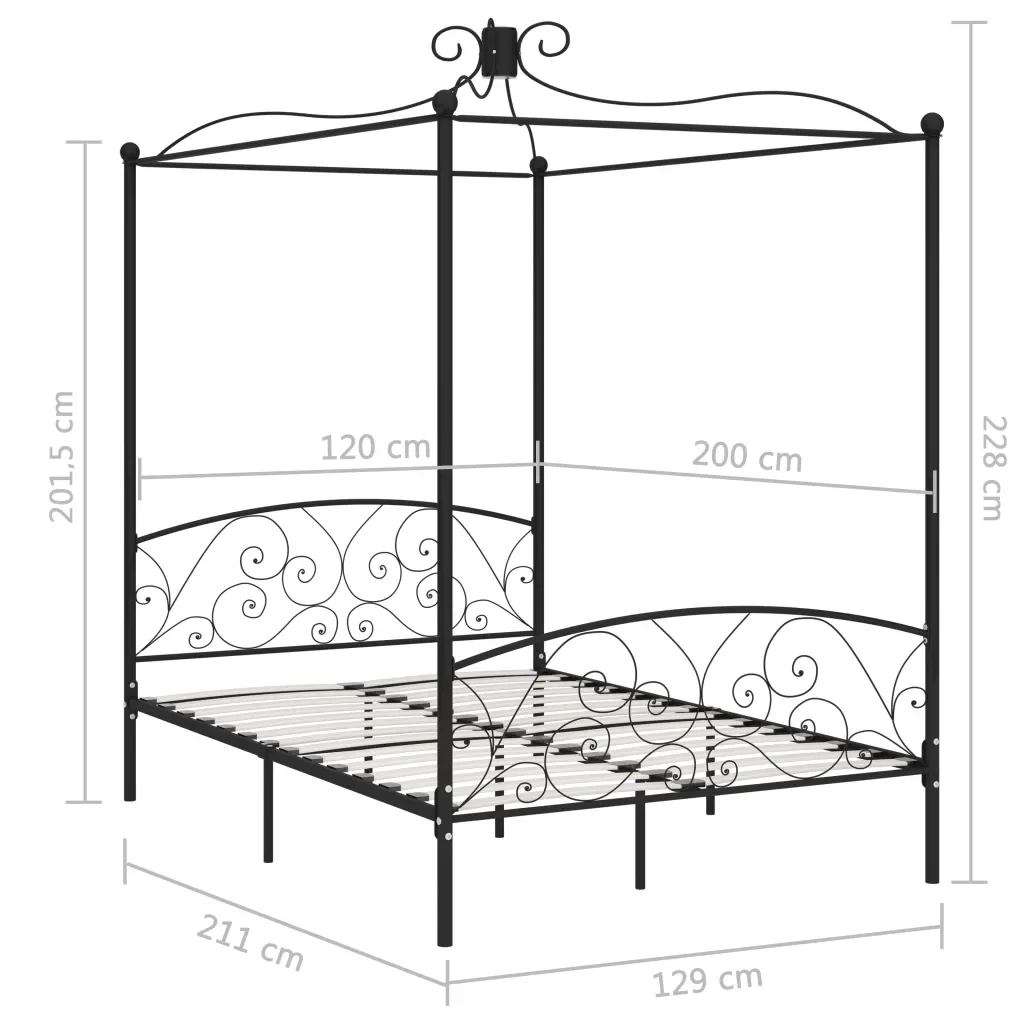 Letto matrimoniale | Letto per adulti | Letto a Baldacchino Nero in Metallo 120x200 cm - Image 6