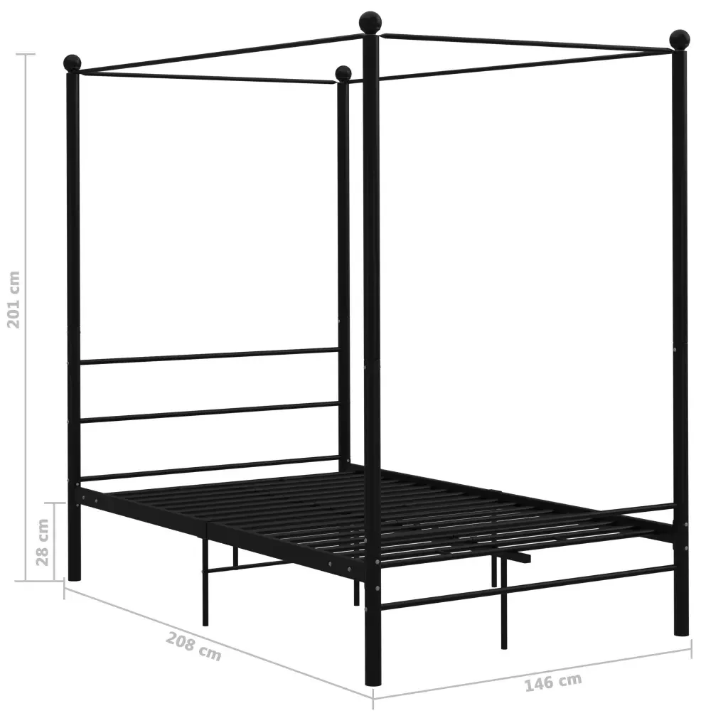 Letto matrimoniale | Letto per adulti | Letto a Baldacchino Nero in Metallo 140x200 cm - Image 6