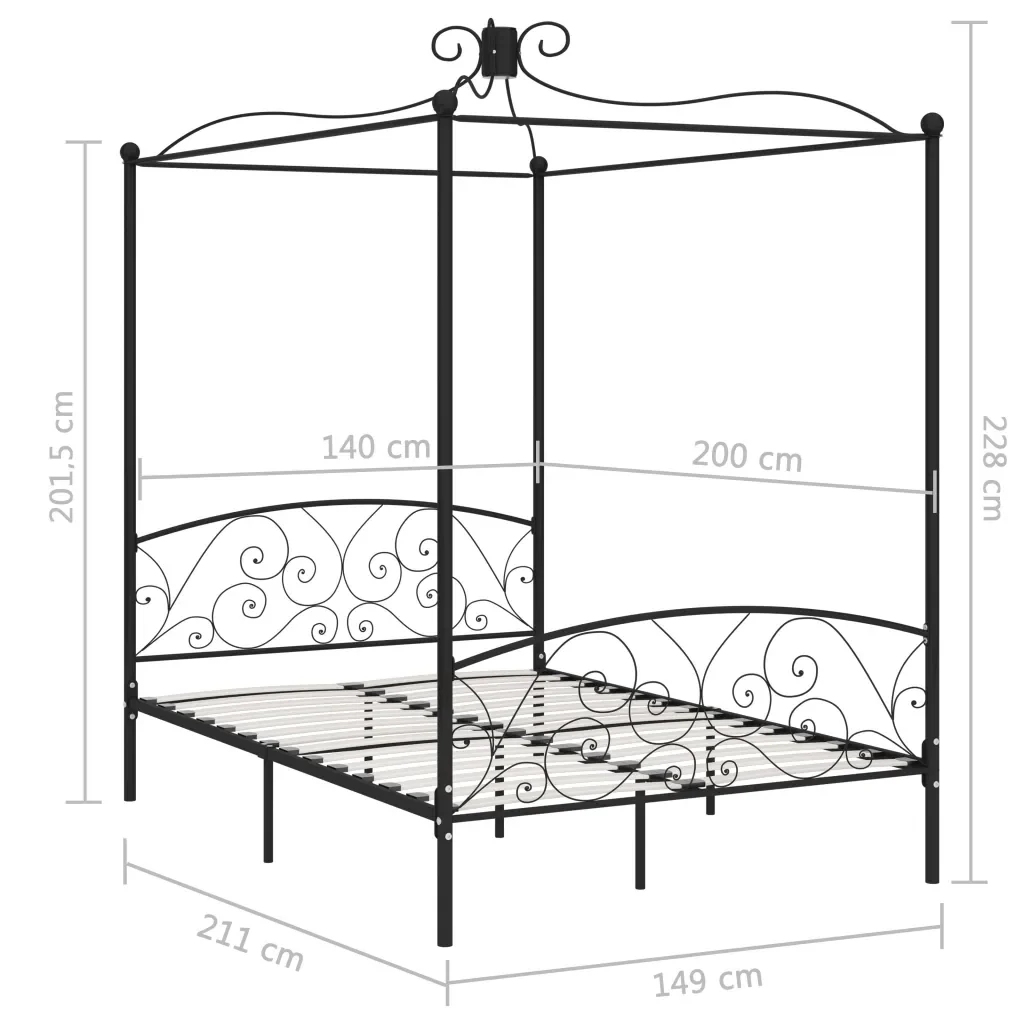 Letto matrimoniale | Letto per adulti | Letto a Baldacchino Nero in Metallo 140x200 cm - Image 6