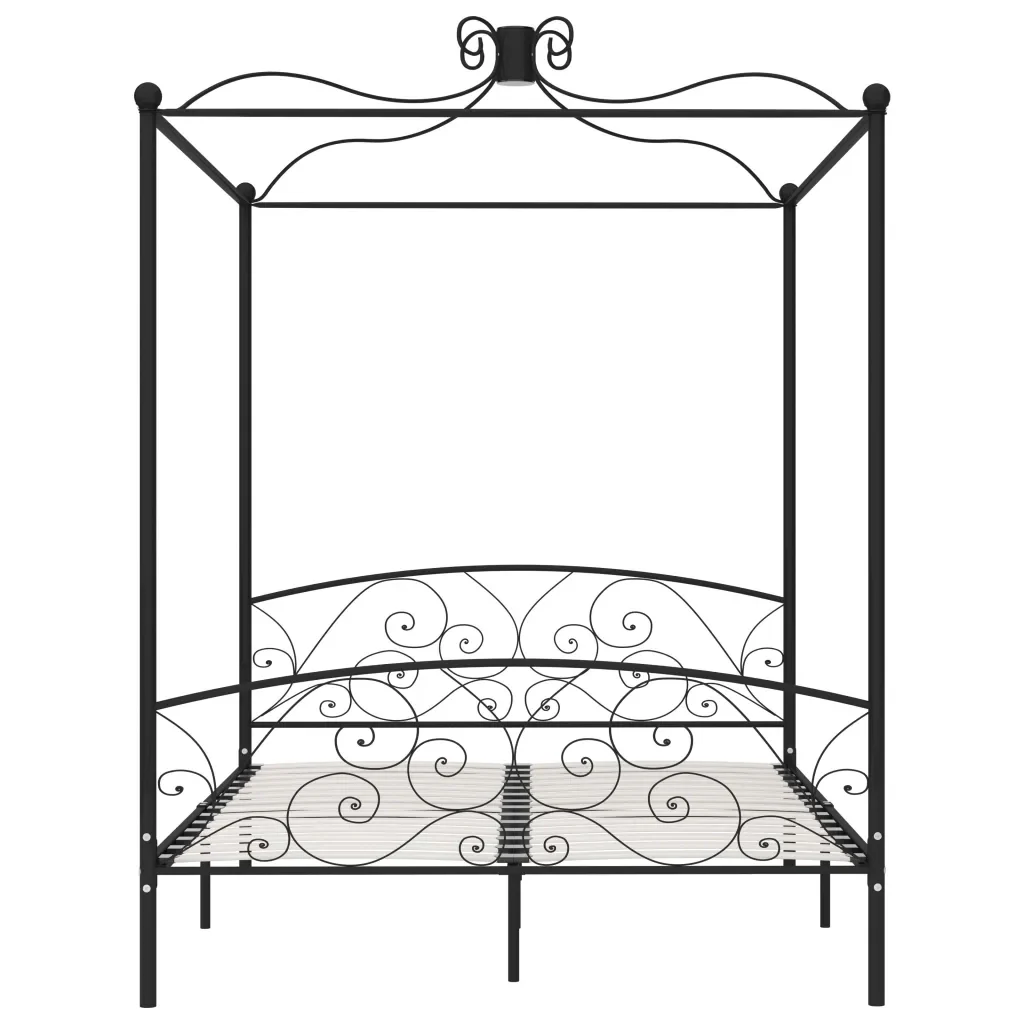 Letto matrimoniale | Letto per adulti | Letto a Baldacchino Nero in Metallo 160x200 cm - Image 4