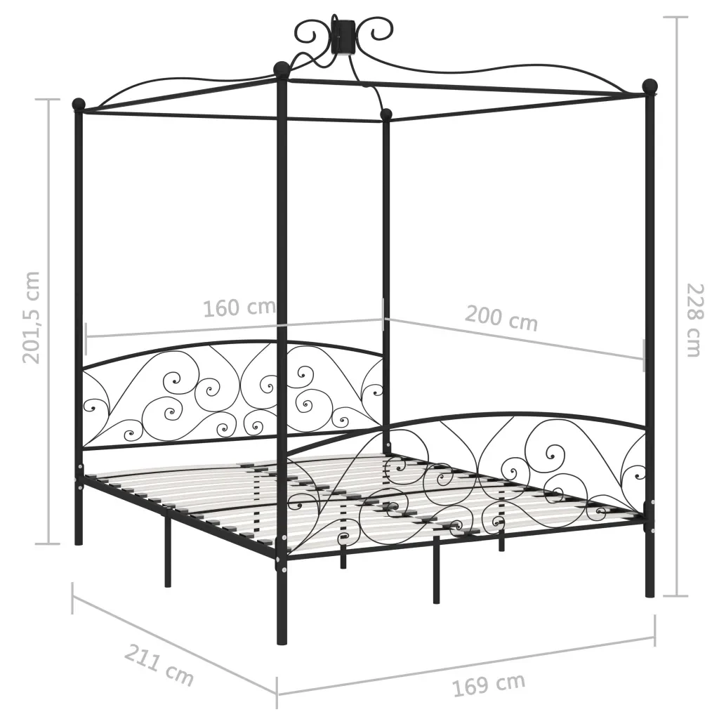 Letto matrimoniale | Letto per adulti | Letto a Baldacchino Nero in Metallo 160x200 cm - Image 5