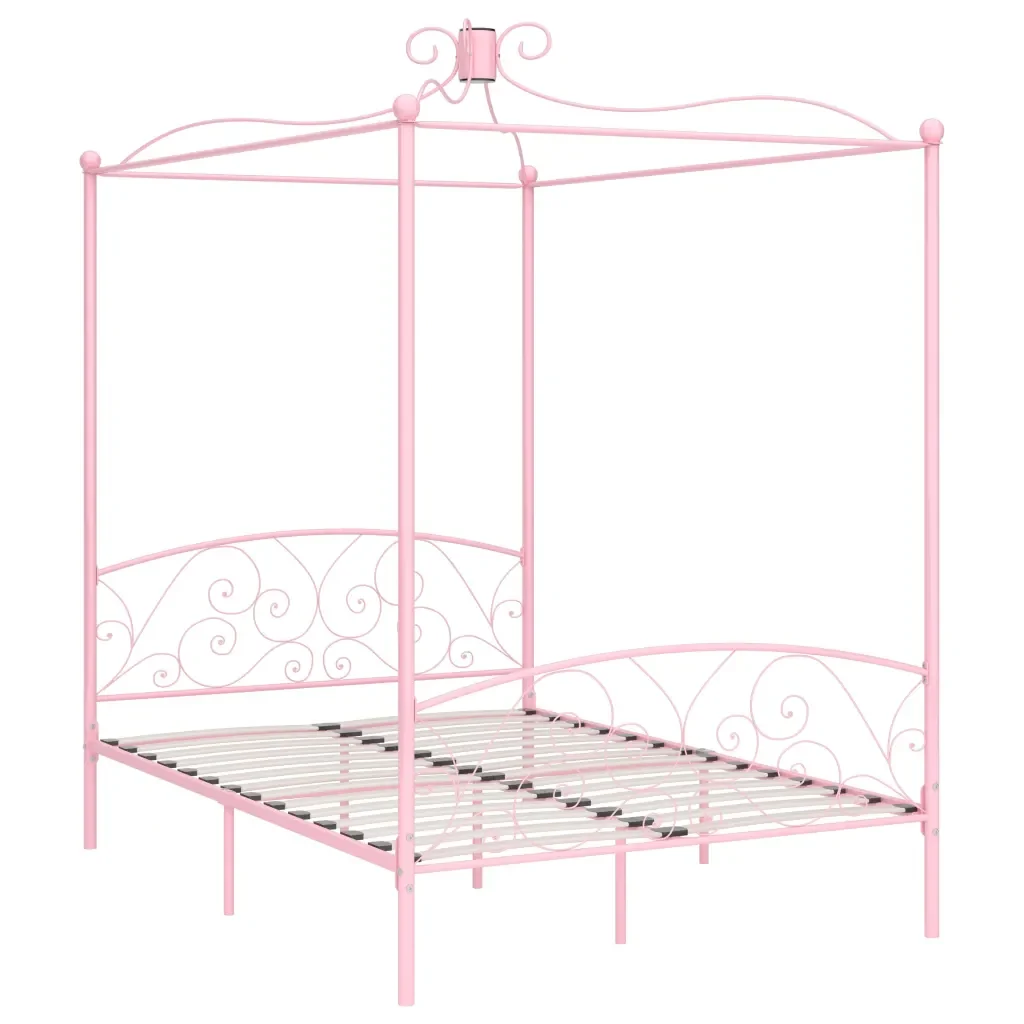Letto matrimoniale | Letto per adulti | Letto a Baldacchino Rosa in Metallo 120x200 cm - Image 2