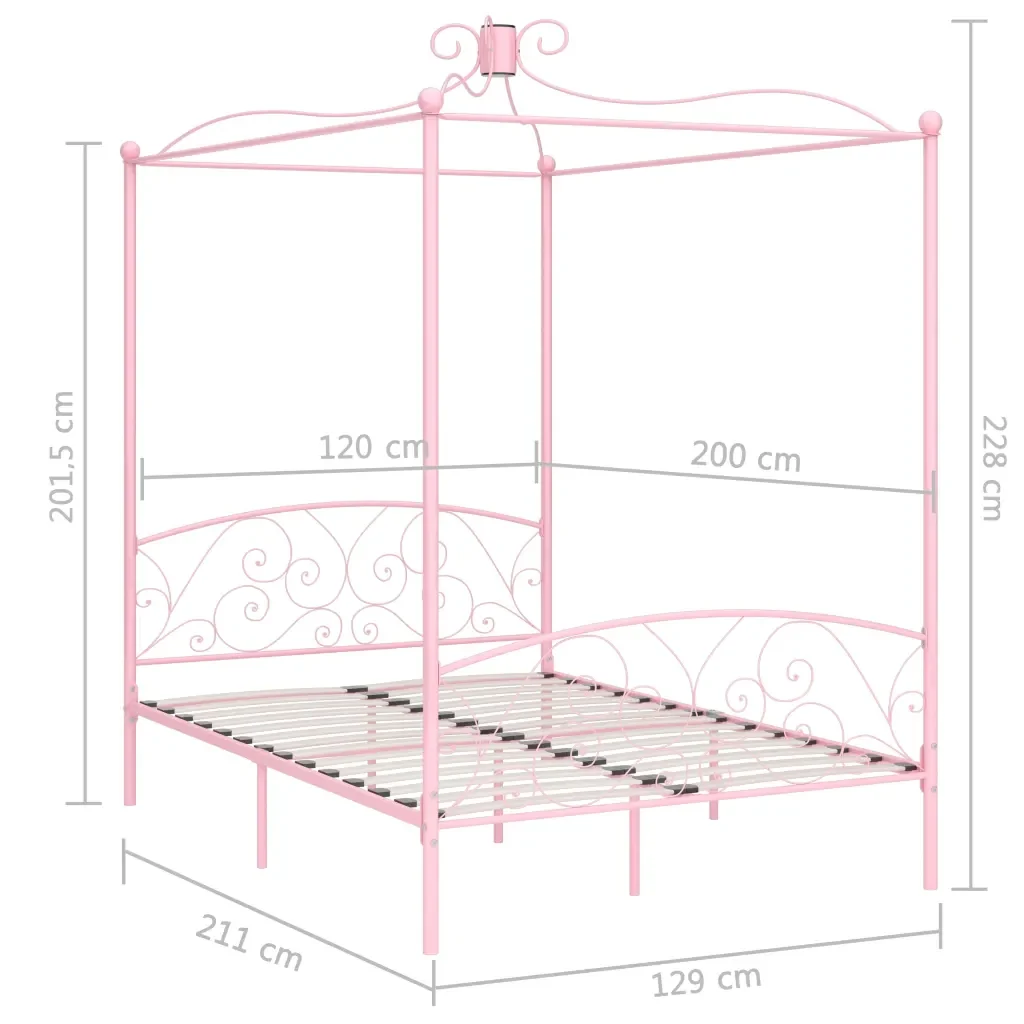 Letto matrimoniale | Letto per adulti | Letto a Baldacchino Rosa in Metallo 120x200 cm - Image 6