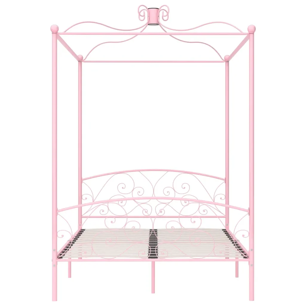 Letto matrimoniale | Letto per adulti | Letto a Baldacchino Rosa in Metallo 140x200 cm - Image 4
