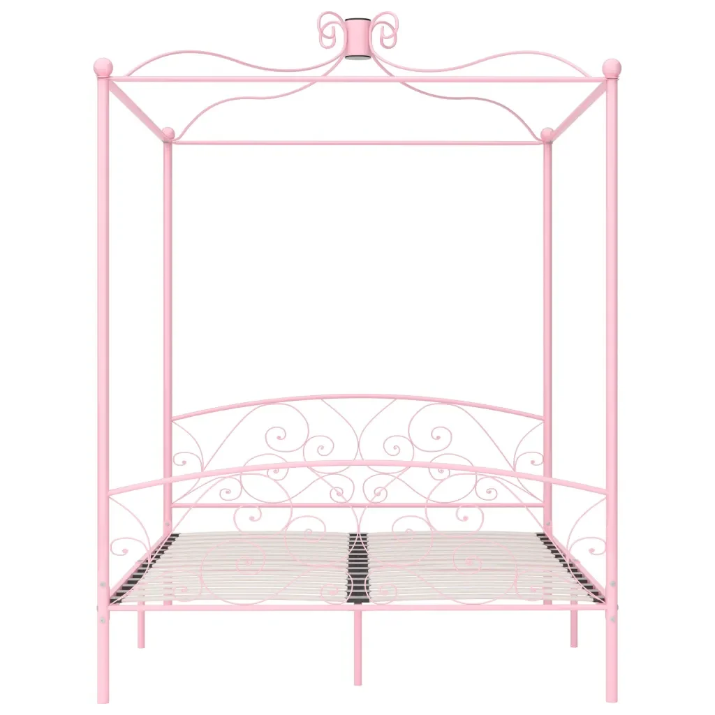 Letto matrimoniale | Letto per adulti | Letto a Baldacchino Rosa in Metallo 160x200 cm - Image 3