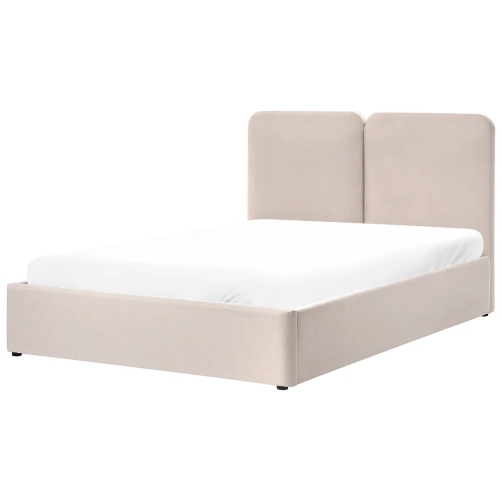 Letto ottomano color beige in tessuto 160 x 200 cm Testiera imbottita Rete a doghe sollevabile - Image 2