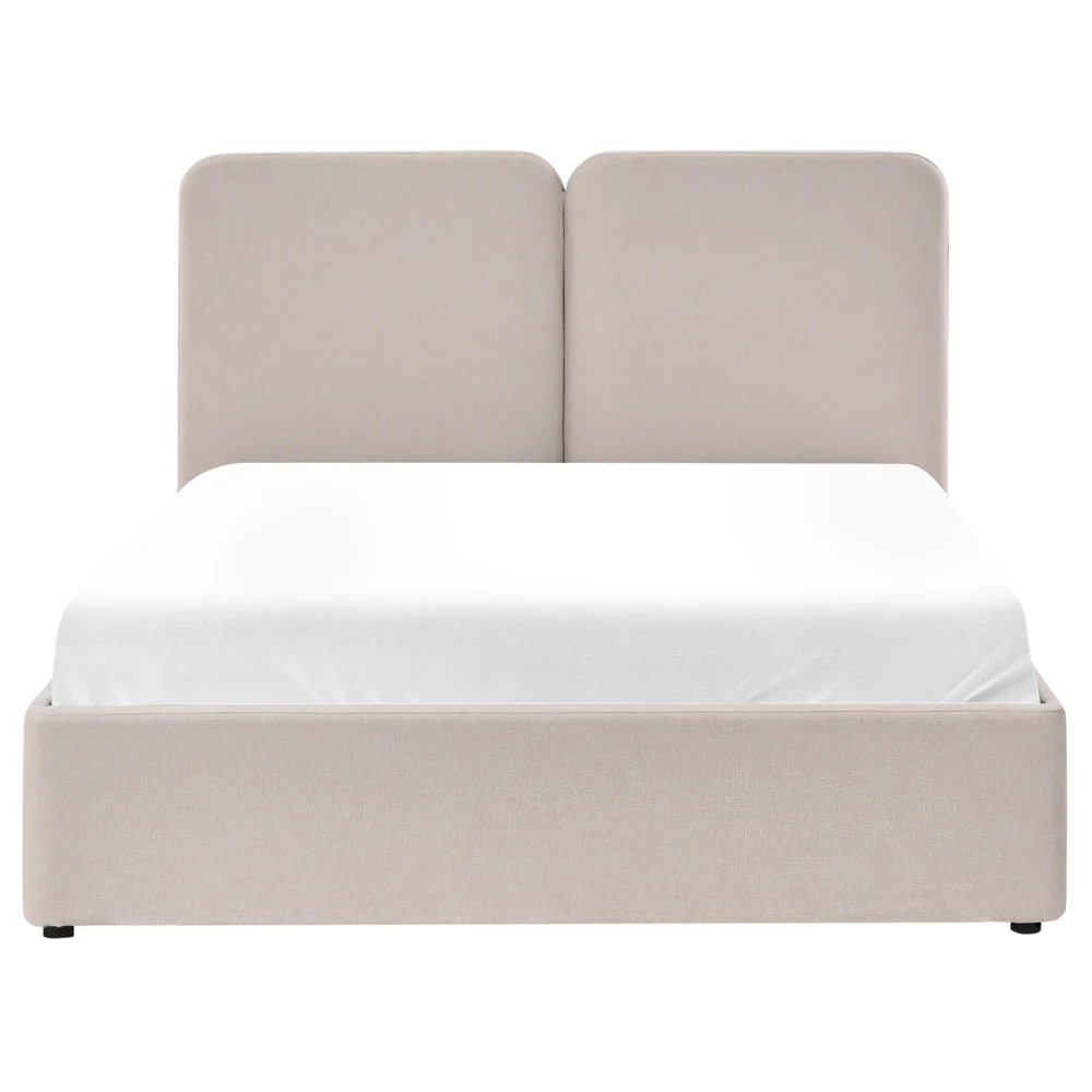 Letto ottomano color beige in tessuto 160 x 200 cm Testiera imbottita Rete a doghe sollevabile - Image 3