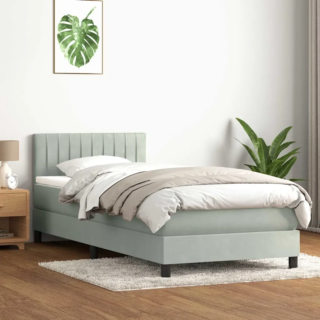 Letto singolo | Letto per adulti | Giroletto a Molle con Materasso grigio chiaro 90x210 cm Velluto - Image 3