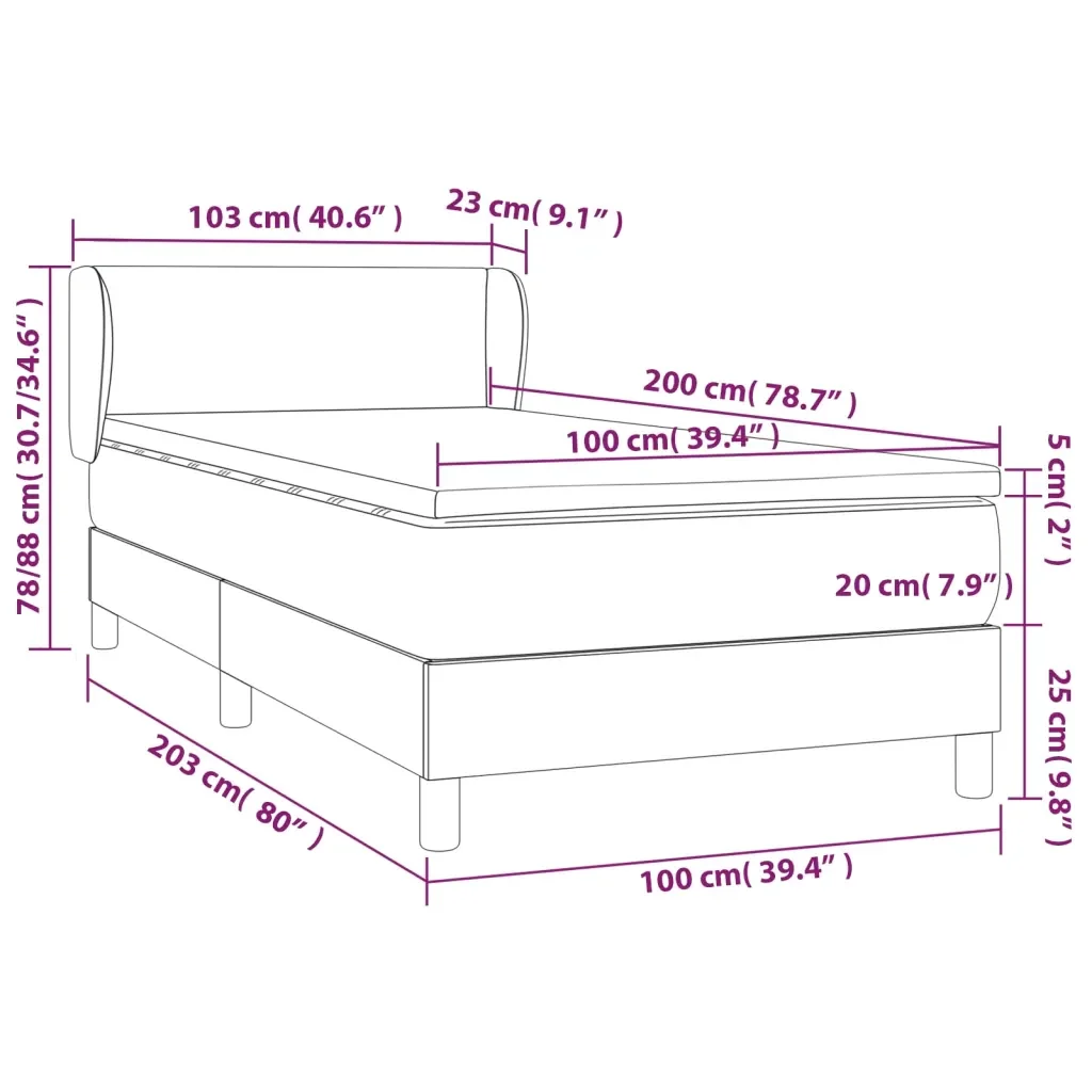 Letto singolo | Letto per adulti | Giroletto a Molle con Materasso Grigio Scuro 100x200 cm Tessuto - Image 7
