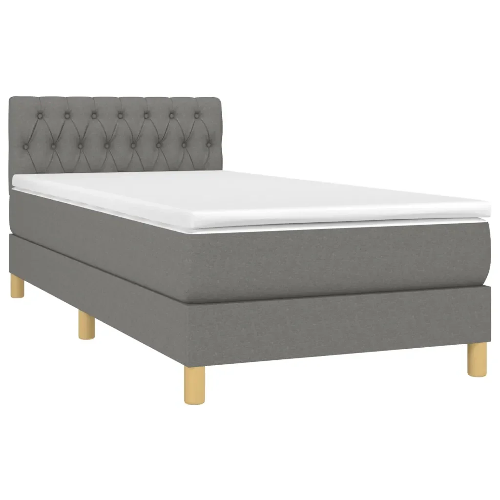 Letto singolo | Letto per adulti | Giroletto a Molle con Materasso Grigio Scuro 80x200 cm Tessuto - Image 4