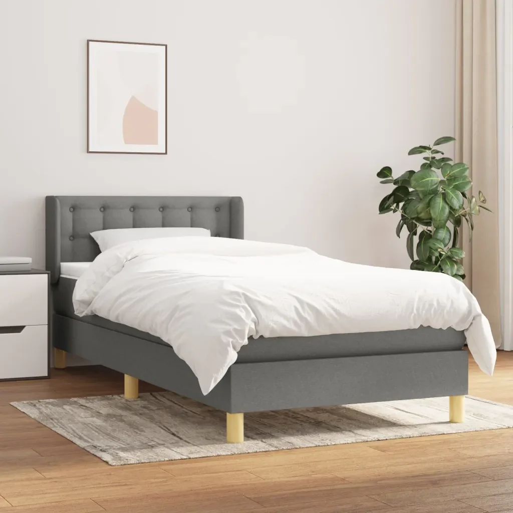 Letto singolo | Letto per adulti | Giroletto a Molle con Materasso Grigio Scuro 80x200 cm Tessuto - Image 2