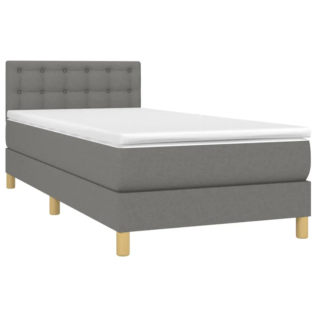 Letto singolo | Letto per adulti | Giroletto a Molle con Materasso Grigio Scuro 80x200 cm Tessuto - Image 4
