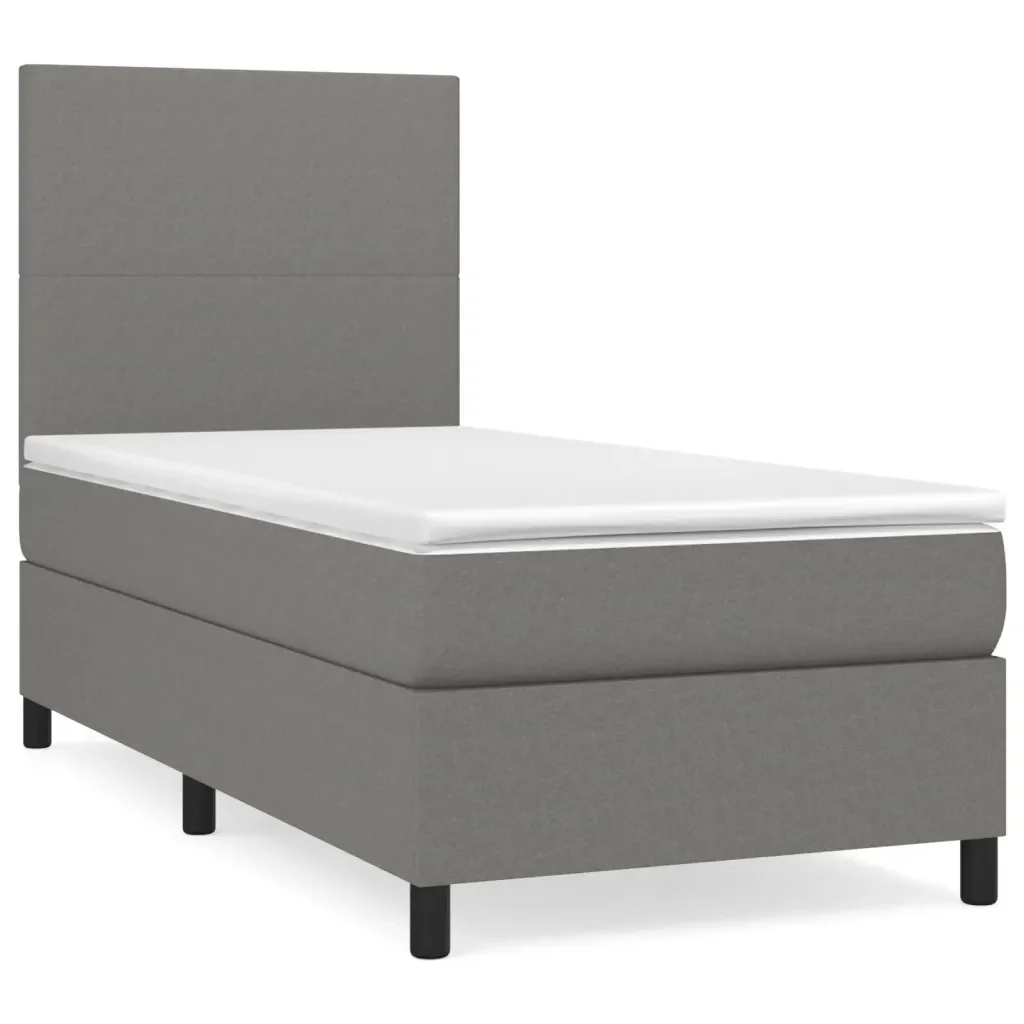 Letto singolo | Letto per adulti | Giroletto a Molle con Materasso Grigio Scuro 80x200 cm Tessuto