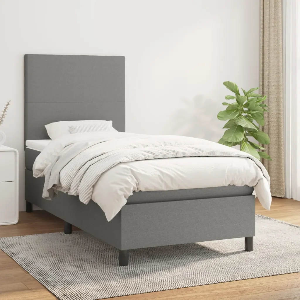 Letto singolo | Letto per adulti | Giroletto a Molle con Materasso Grigio Scuro 80x200 cm Tessuto - Image 2