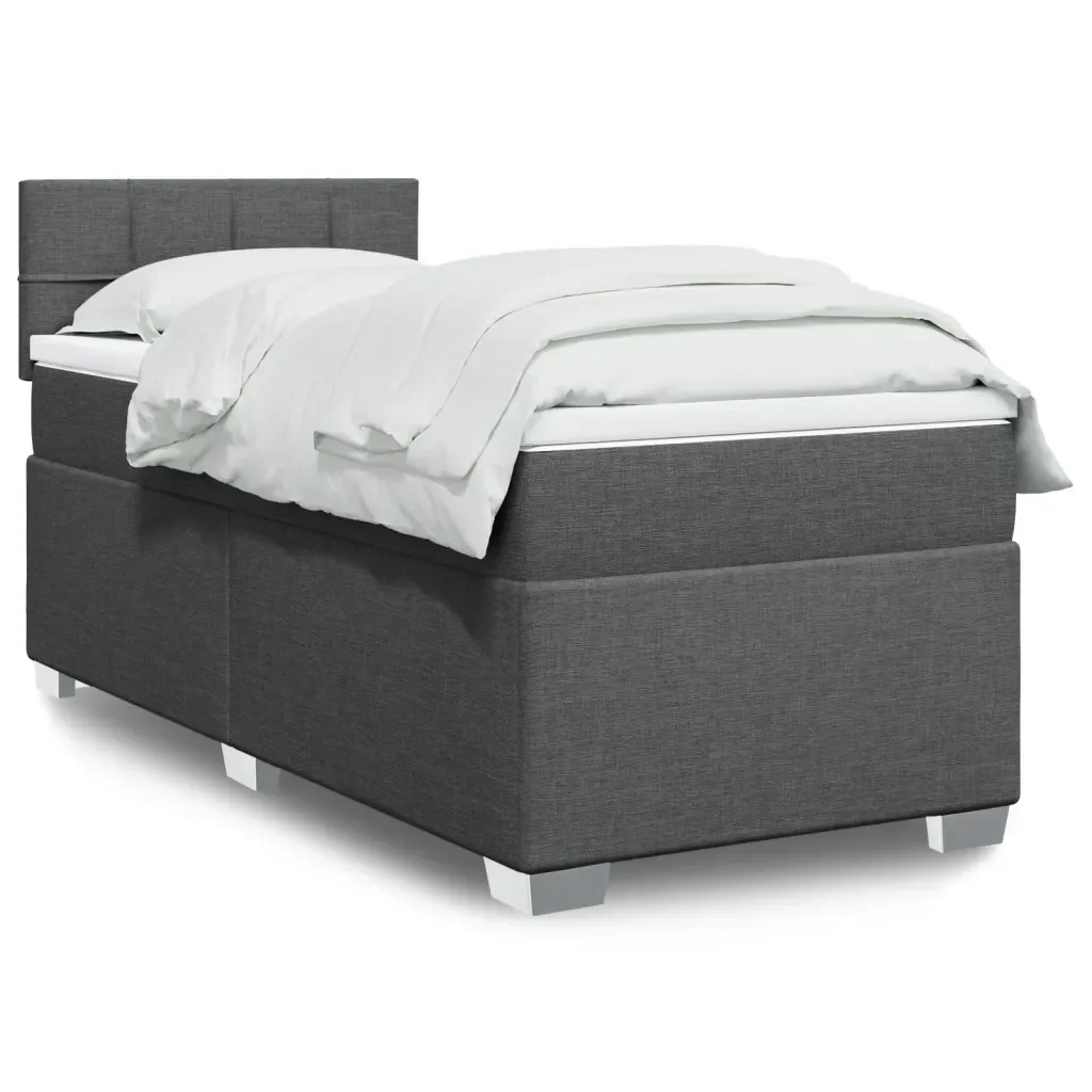Letto singolo | Letto per adulti | Giroletto a Molle con Materasso Grigio Scuro 80x200 cm Tessuto - Image 2