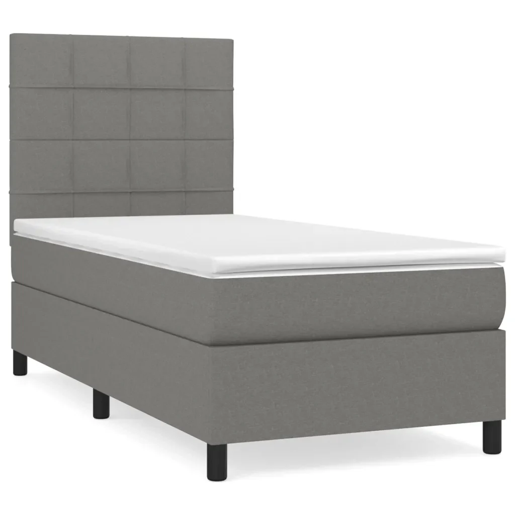 Letto singolo | Letto per adulti | Giroletto a Molle con Materasso Grigio Scuro 80x200 cm Tessuto
