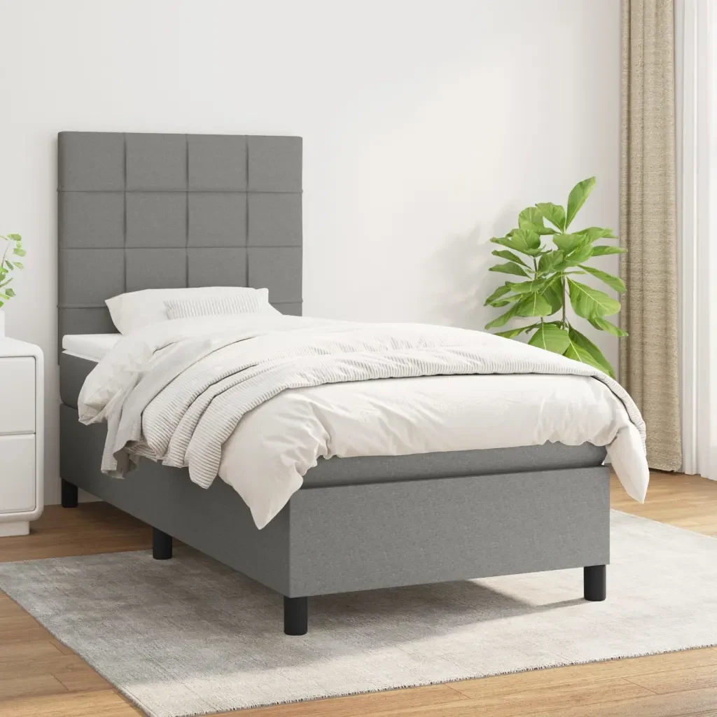 Letto singolo | Letto per adulti | Giroletto a Molle con Materasso Grigio Scuro 80x200 cm Tessuto - Image 2
