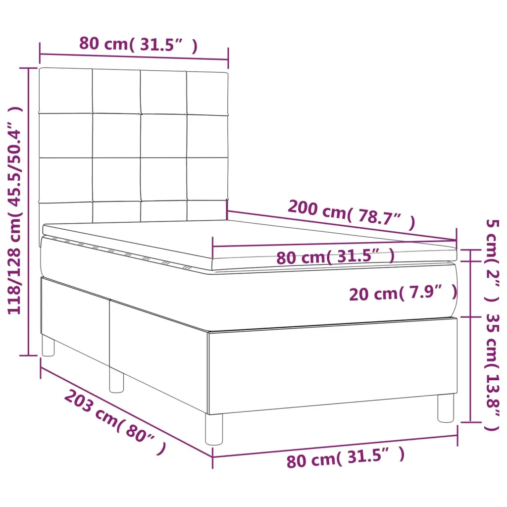 Letto singolo | Letto per adulti | Giroletto a Molle con Materasso Grigio Scuro 80x200 cm Tessuto - Image 6