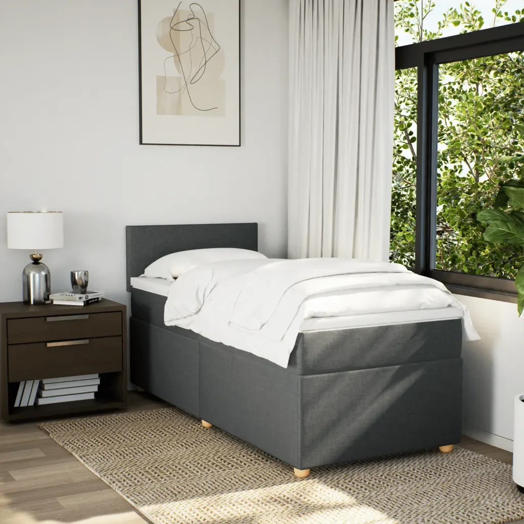 Letto singolo | Letto per adulti | Giroletto a Molle con Materasso Grigio Scuro 80x200 cm Tessuto - Image 3
