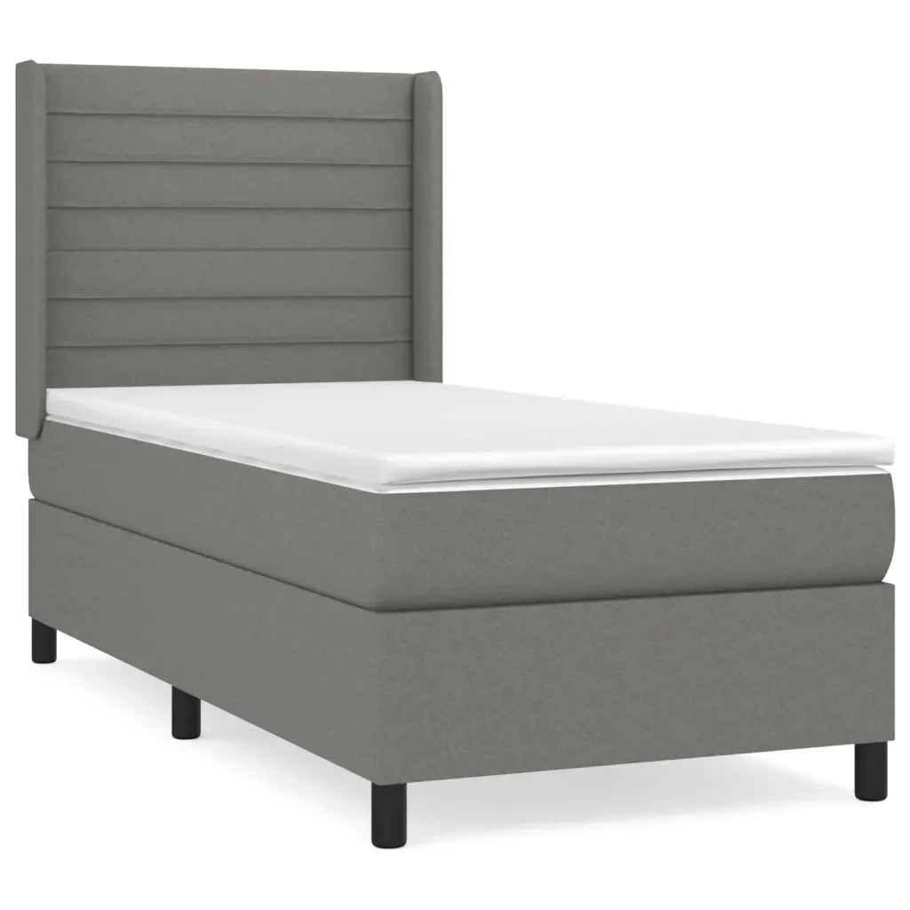Letto singolo | Letto per adulti | Giroletto a Molle con Materasso Grigio Scuro 80x200 cm Tessuto
