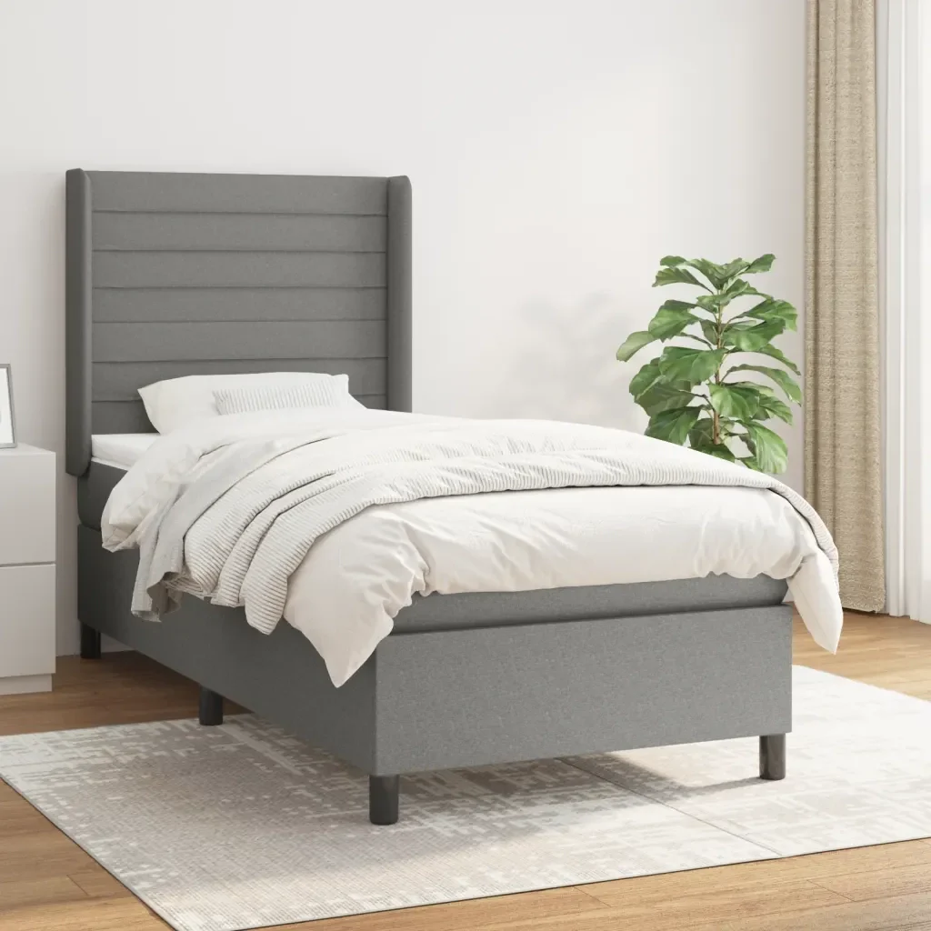 Letto singolo | Letto per adulti | Giroletto a Molle con Materasso Grigio Scuro 80x200 cm Tessuto - Image 2