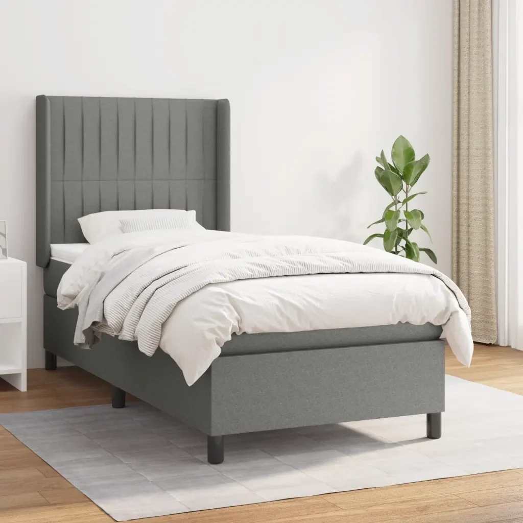 Letto singolo | Letto per adulti | Giroletto a Molle con Materasso Grigio Scuro 80x200 cm Tessuto - Image 2