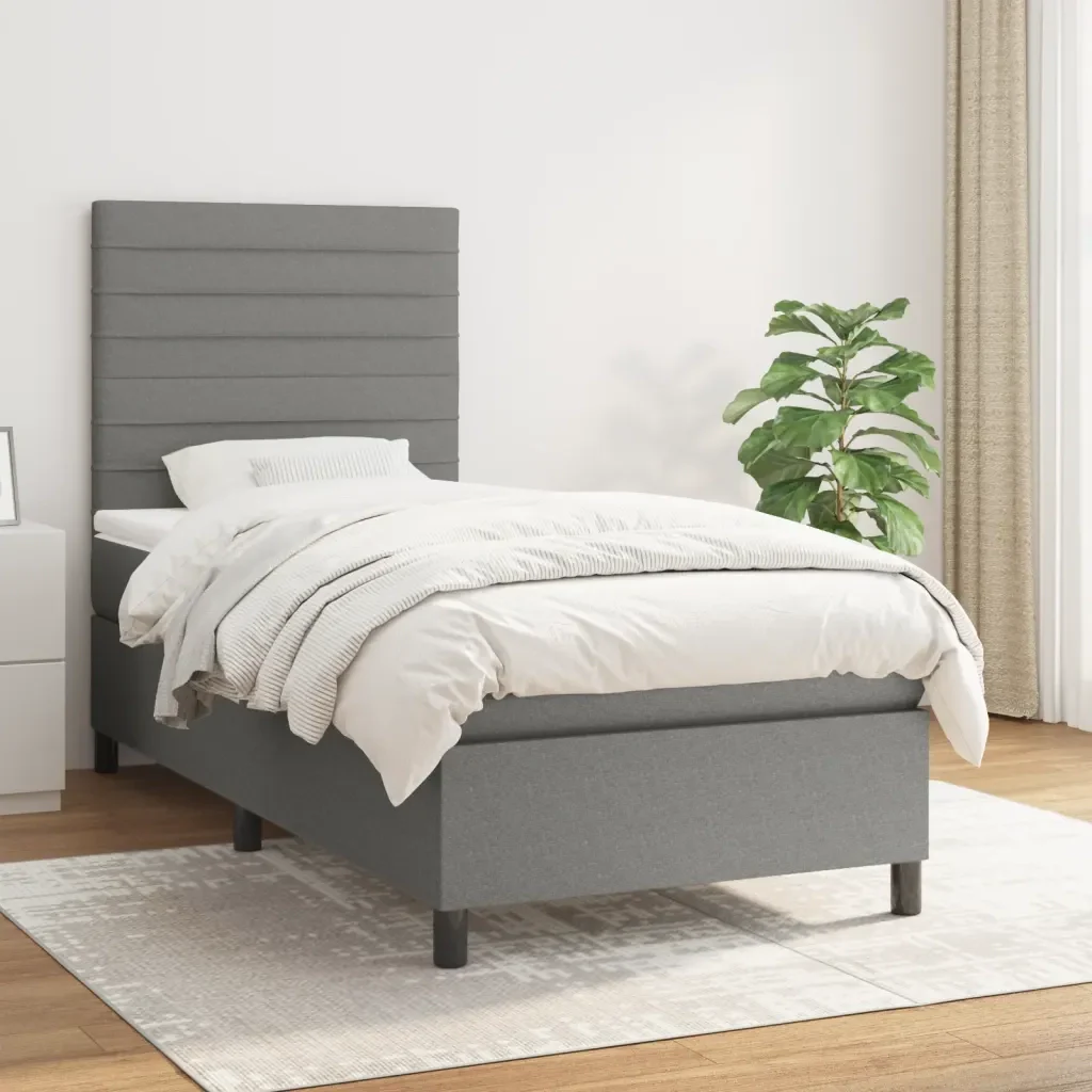 Letto singolo | Letto per adulti | Giroletto a Molle con Materasso Grigio Scuro 80x200 cm Tessuto - Image 2