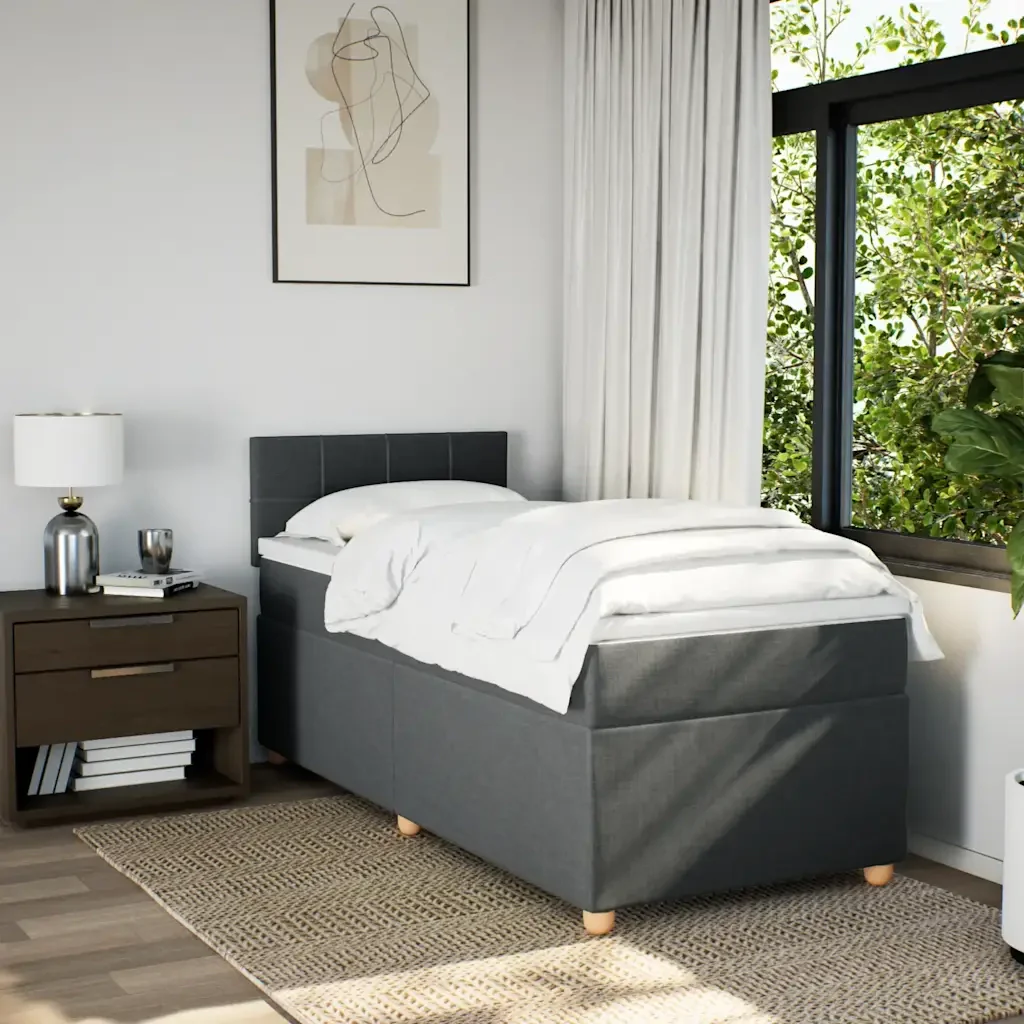Letto singolo | Letto per adulti | Giroletto a Molle con Materasso Grigio Scuro 80x200 cm Tessuto - Image 4