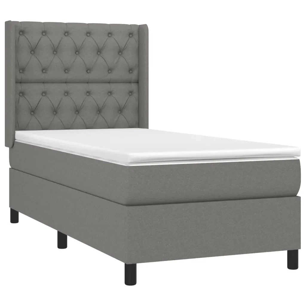 Letto singolo | Letto per adulti | Giroletto a Molle con Materasso Grigio Scuro 80x200 cm Tessuto - Image 4