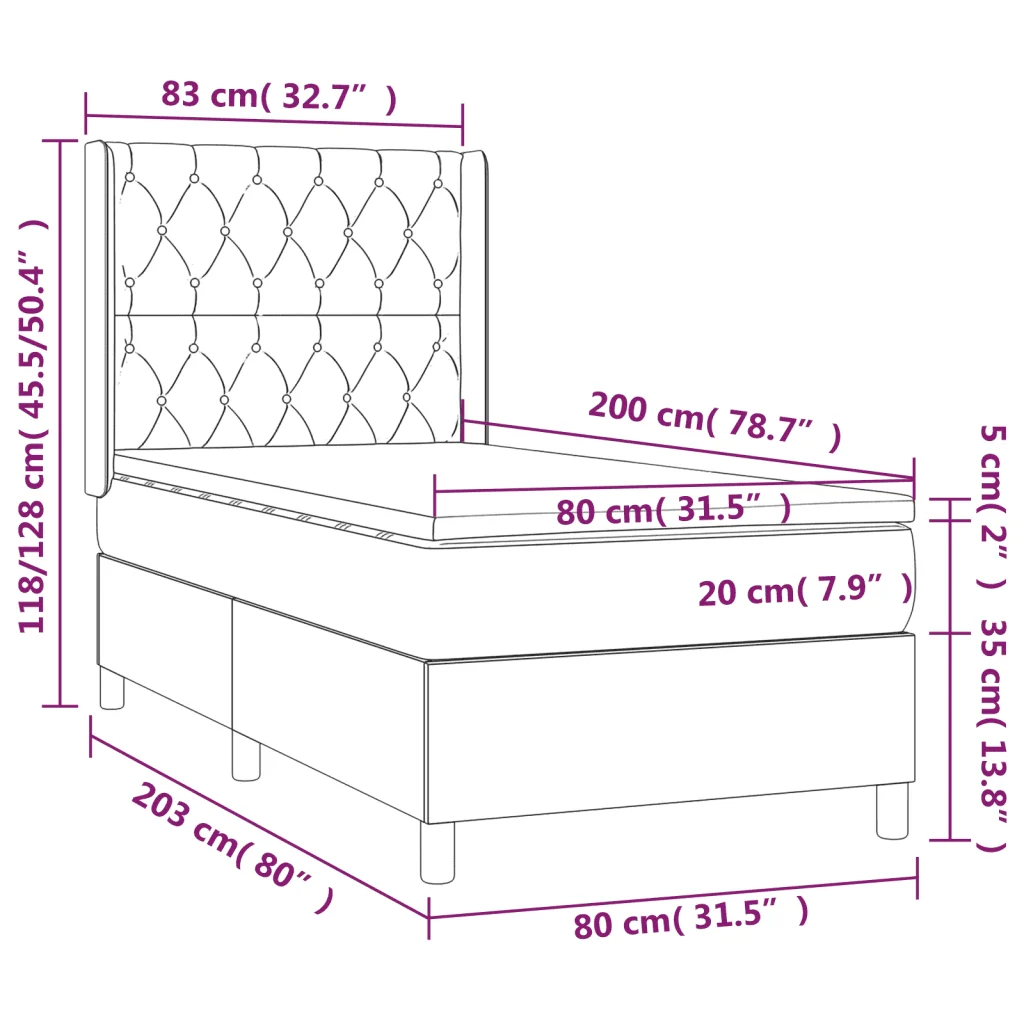 Letto singolo | Letto per adulti | Giroletto a Molle con Materasso Grigio Scuro 80x200 cm Tessuto - Image 7