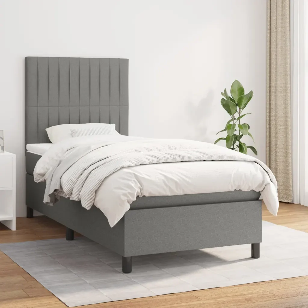 Letto singolo | Letto per adulti | Giroletto a Molle con Materasso Grigio Scuro 80x200 cm Tessuto - Image 2