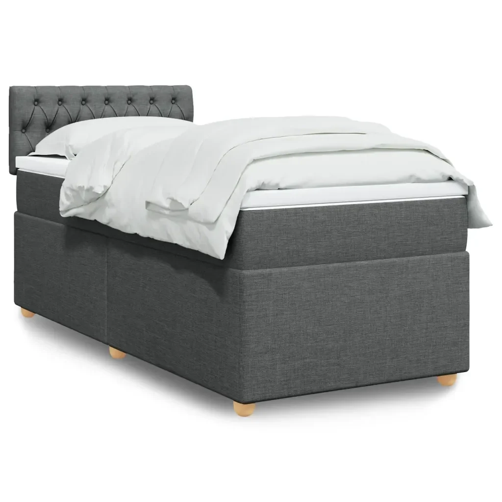 Letto singolo | Letto per adulti | Giroletto a Molle con Materasso Grigio Scuro 80x200 cm Tessuto - Image 2
