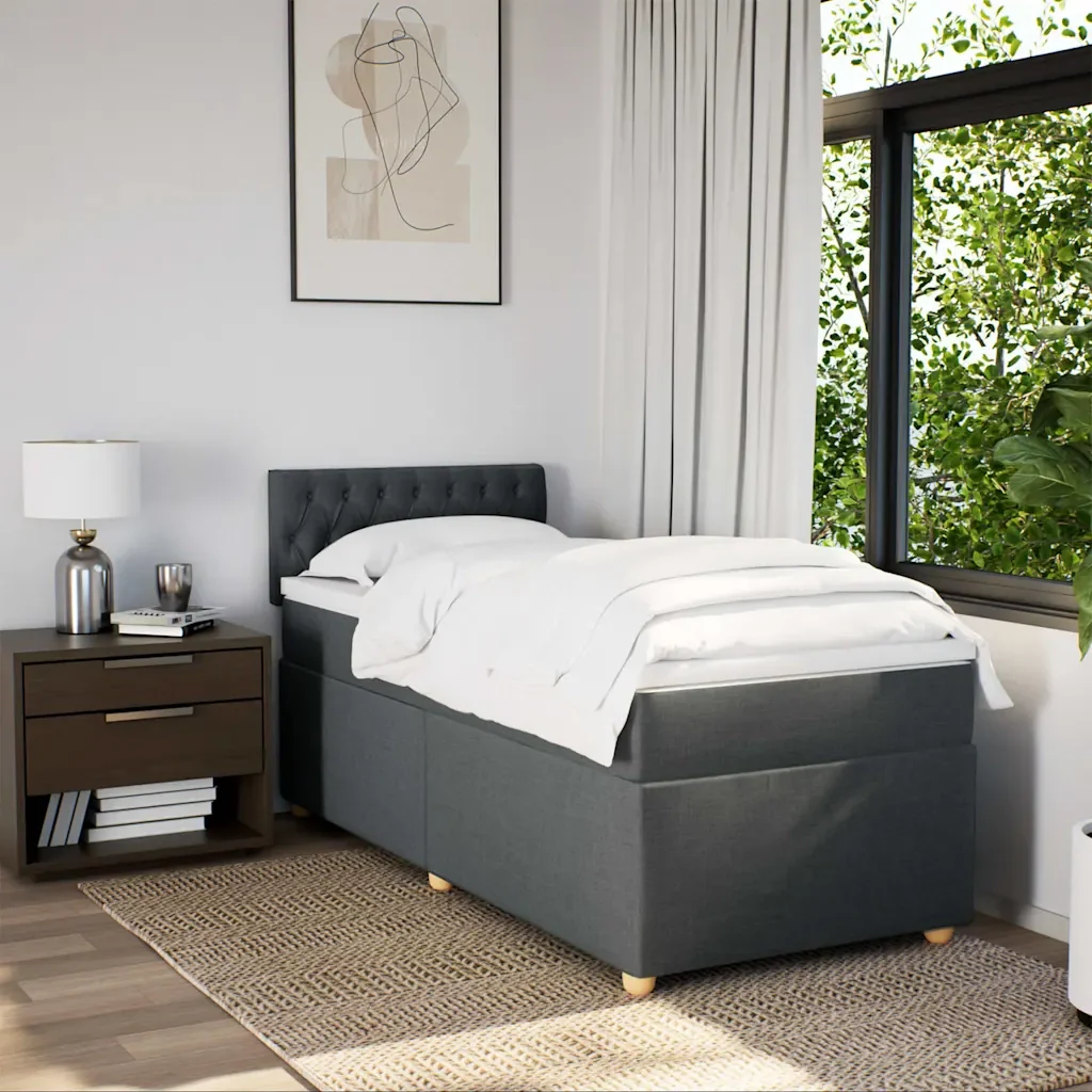 Letto singolo | Letto per adulti | Giroletto a Molle con Materasso Grigio Scuro 80x200 cm Tessuto - Image 3